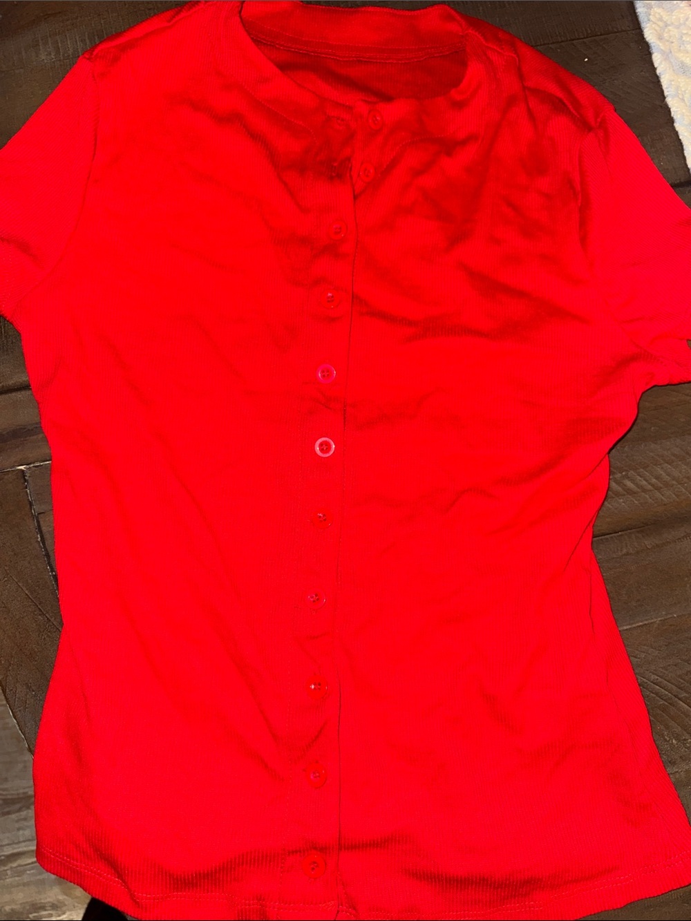 SHEIN Bright Red Short-Sleeve Button-Front Top